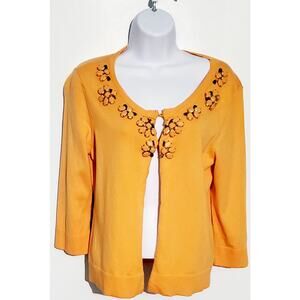Vintage Charter Club Orange Cardigan Sweater Beaded Size Petite Medium Y2K 90s